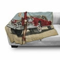 thumbnail image 3 of Pin up Girl Soft Flannel Fleece Throw Blanket, Short Dutch Haircut Style Brunette Lady Standing in Front of a Brand New Car, Cozy Plush for Indoor and Outdoor Use, 70" x 90", Multicolor, by Ambesonne, 3 of 6