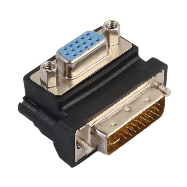 DVI-I 24+5 Macho a VGA 15 Pin Hembra 90° Ángulo Recto Adaptador Convertidor HD