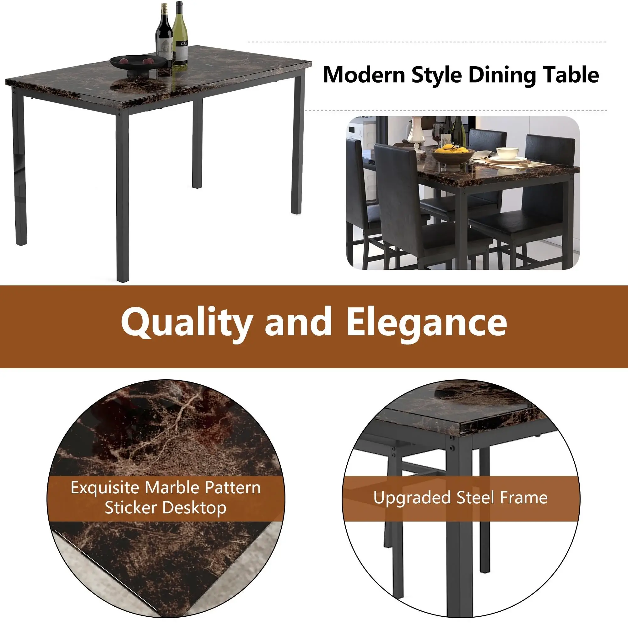 5 Piece Dining Table Set, Dining Table Set for 4, Modern Pub Bistro Table with Storage Shelf for Kitchen, Coffee Shop, Small Space