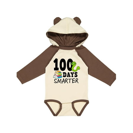 

Inktastic 100 Days Smarter with Books and Worm Gift Baby Boy or Baby Girl Long Sleeve Bodysuit