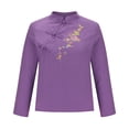 thumbnail image 4 of HVOBTTY Women's Long Sleeved Pullover T Shirts, Fall Tops for Women, Women's Casual Solid Color Round Neck Long Sleeves Linen Loose T Shirt Purple, XXL, 4 of 4