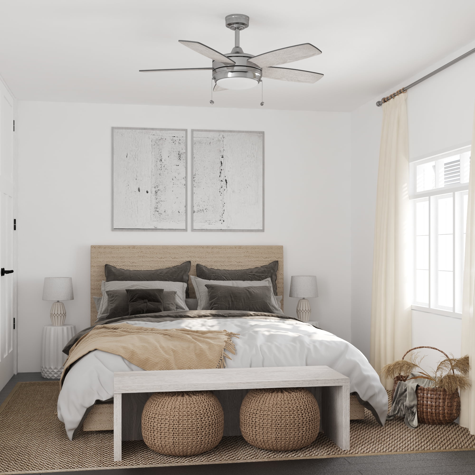 Better Homes & Gardens 42" Peterson Modern Nickel Indoor Ceiling Fan with Light, Pull Chains & Reverse Airflow