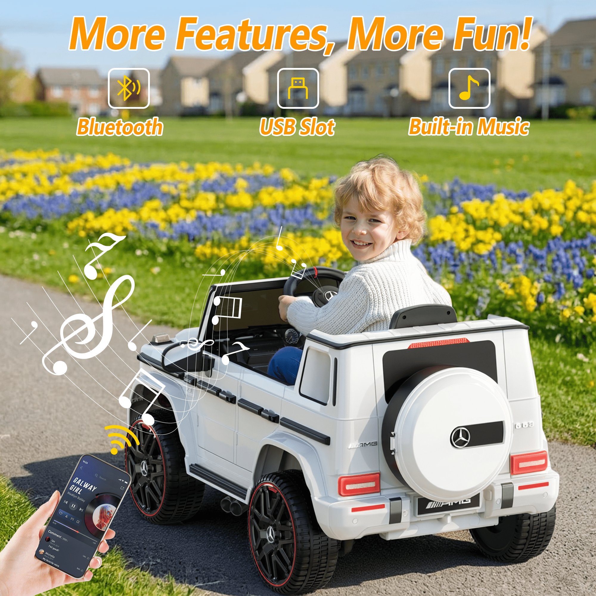 East doll 12V Power Ride on Toys for Toddlers, Kid Electric Car, G63 G Wagon Licensed Mercedes-Benz with Remote Controls, Aged 3Y+,White