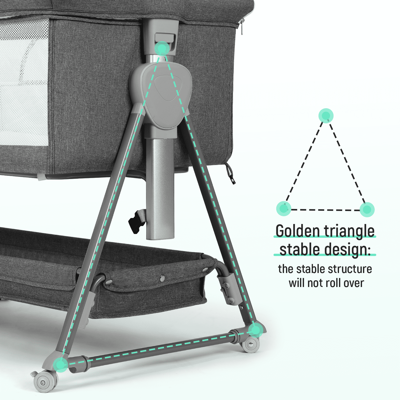 Cowiewie Bassinet with Mattress Large Volume Mobile with Storage Bedside Sleeper for Infant Baby Gray