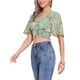 thumbnail image 4 of INSPIRAR CHIC Blusas Cortas de Manga Corta con Cuello en V de Verano con Estampado Floral M Verde Amarillo, 4 of 6