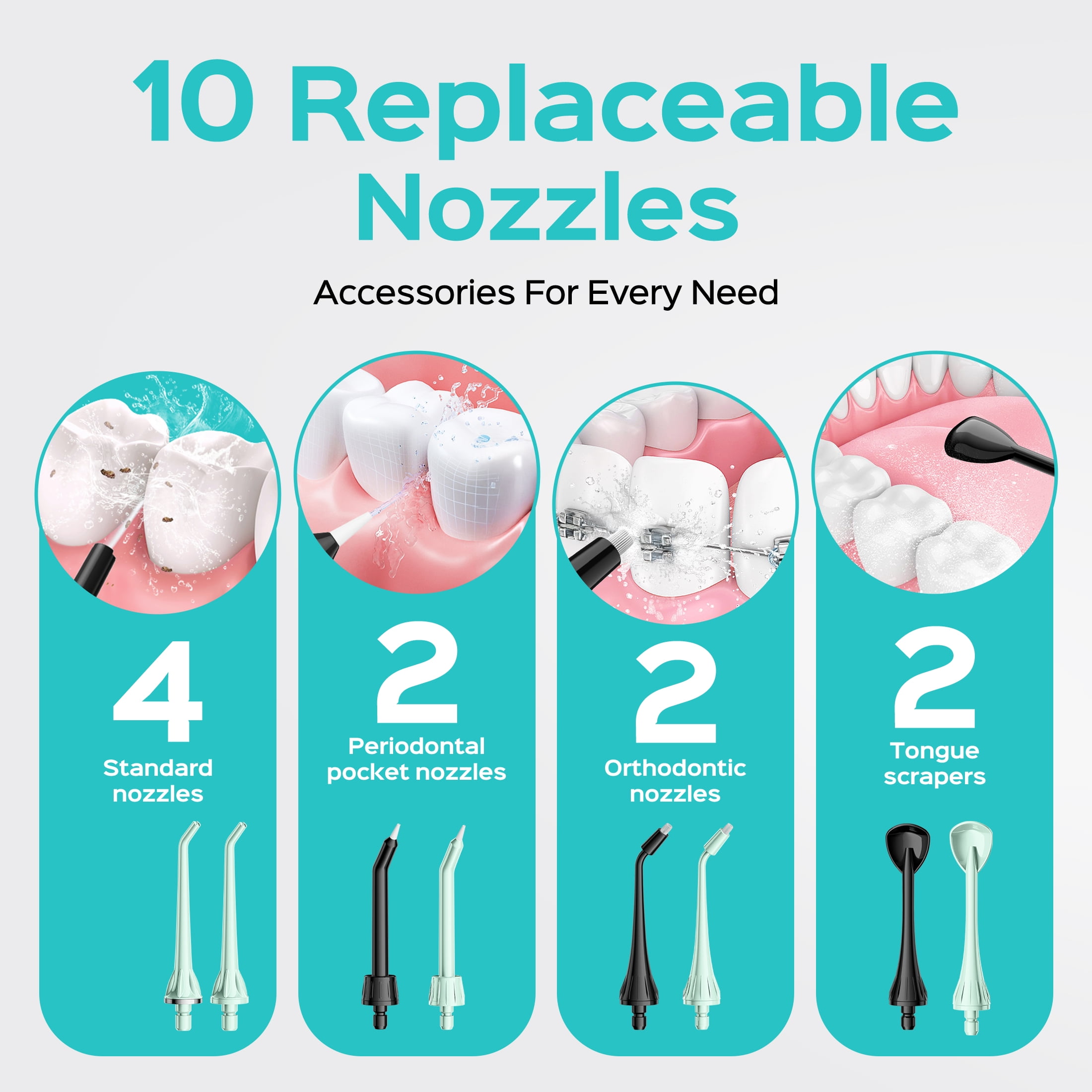 COSLUS 2 Pack Cordless Water Dental  Flosser for Teeth,Braces,Gums Care Easy to Use,Rechargeable,Waterproof,Portable for Travel,Black & Green