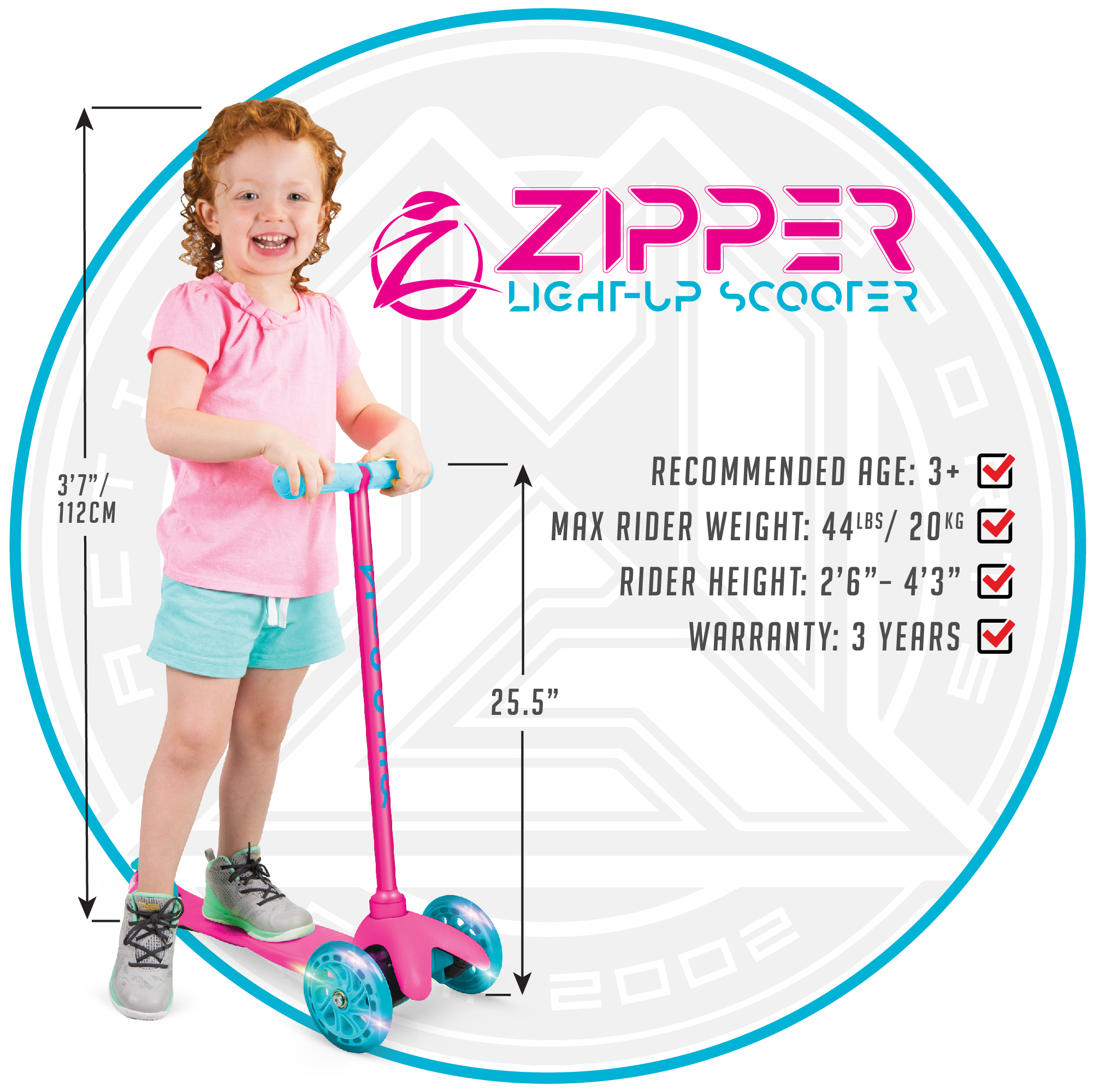 Zycom – Zipper Pink 3 Wheel Scooter with Light Up Wheels – Suits Boys & Girls Ages 3+ - Max Rider Weight 44lbs – 3 Year Manufacturer’s Warranty – Built to Last! - image 5 of 8