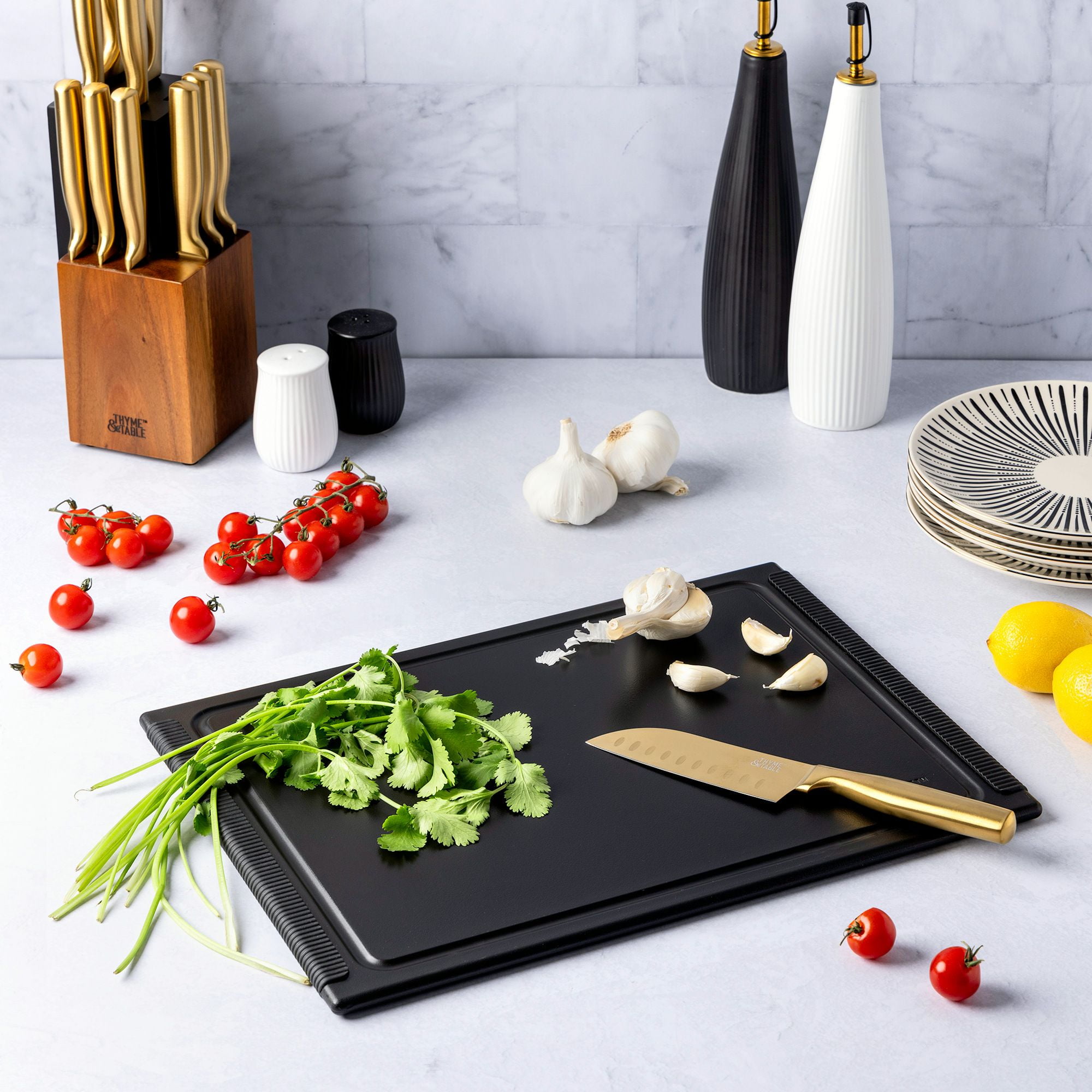 Thyme & Table Essential Poly Cutting Board, 12 in x 16 in, Black