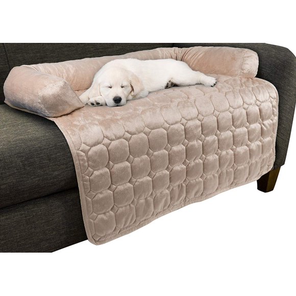 Couch Cover for Dogs – 35x35 Pet Furniture Protector with Memory Foam Bolster, Quilted Fabric, Non-Slip Water-Resistant Base Layer by PETMAKER (Beige)