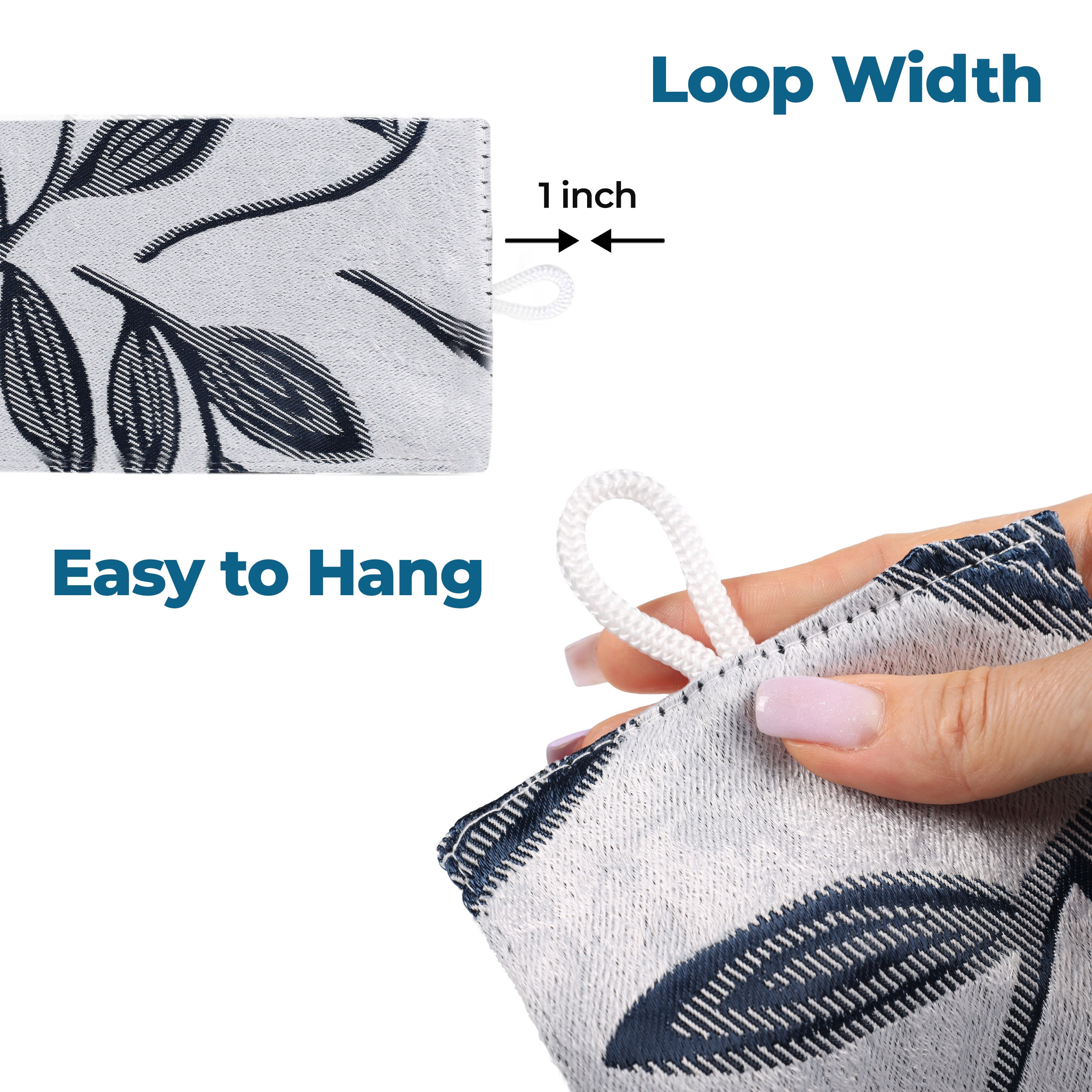 Superior Blackout Leaves Curtains Set of 2, Light Filtering Grommet Curtain Panel Set, White-Navy, 46"W x 84"L