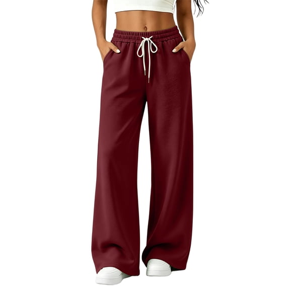 Resicozy Womens Wide Leg Sweatpants High Waisted Baggy Drawstring Joggers with Pockets Casual Lounge Wear Wine L