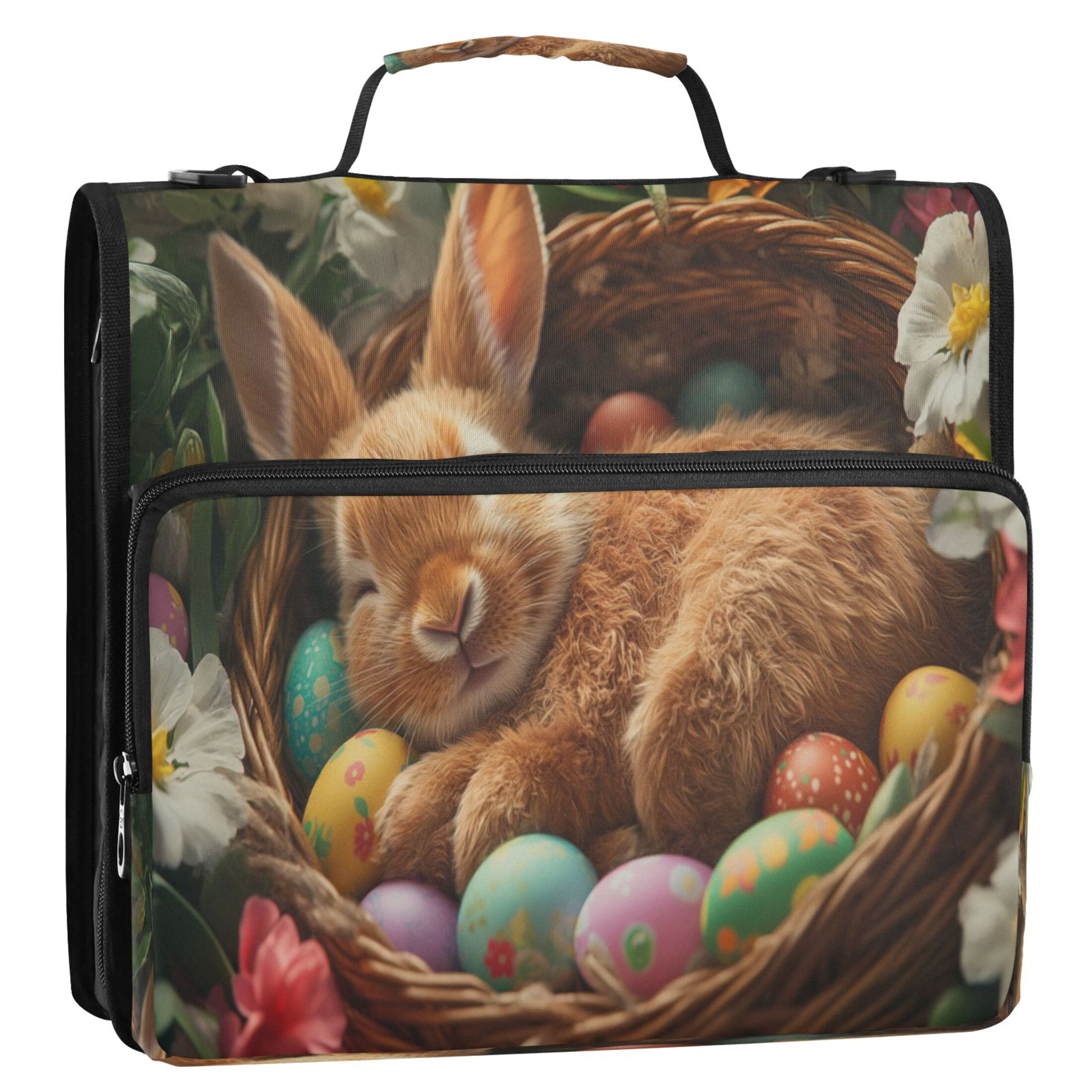 YAZAOO Zipper Binder trapper keeper Documents Organized Design Bunny Sleeping with Easter Eggs Printed