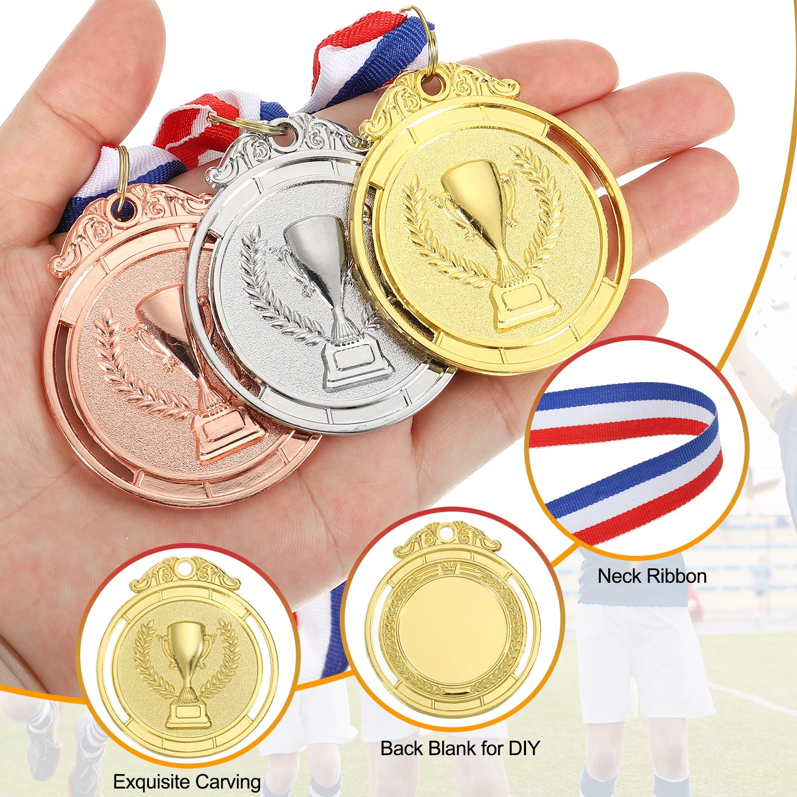 Uxcell 2 Inch Gold Award Medals Metal Winner Medals with Neck Ribbon Trophy Pattern for Team Sports Games Party Favors 48 Pieces
