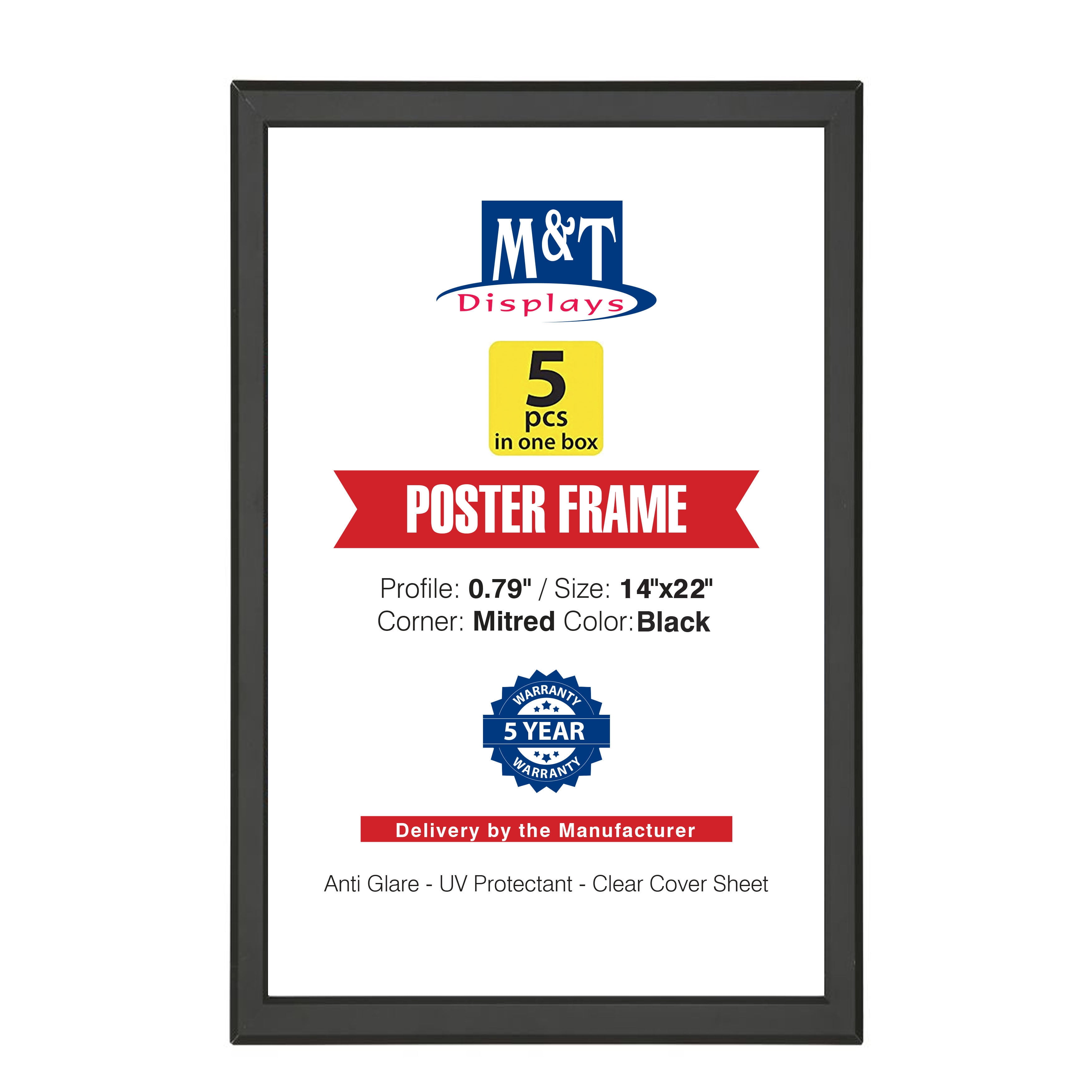 M&T Displays Snap Poster Frame 14x22 Inch Black 0.79" Aluminum Profile