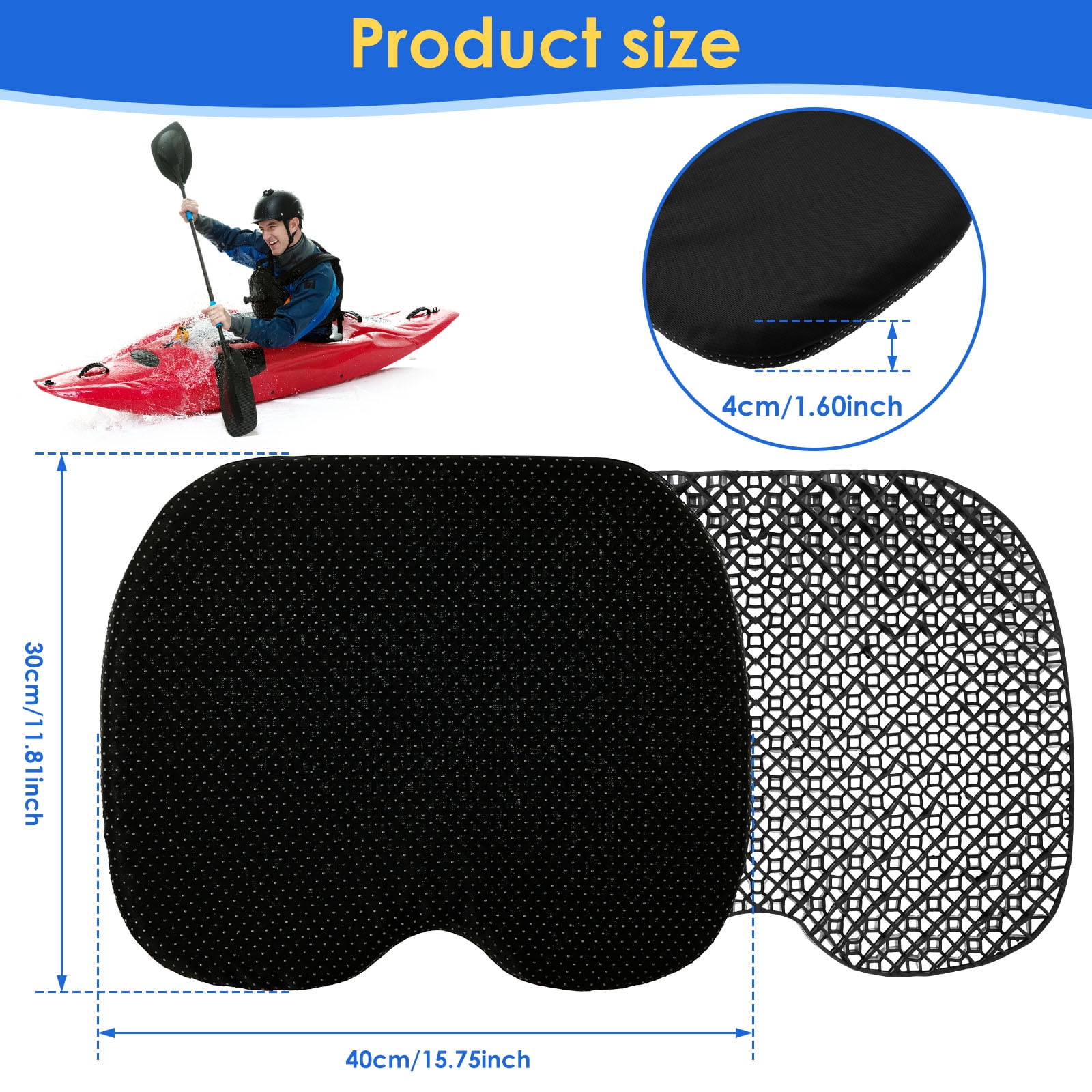 Kayak Gel Seat Cushion Nonslip Inflatable Boat Seat Pad Waterproof Breathable Canoe Cushion for Home Office Travel