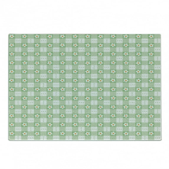 Abstract Cutting Board, Daisy Chamomile Petals Textured Striped Background Picnic Kitchen Spring Image, Decorative Tempered Glass Cutting and Serving Board, Small Size, Mint Green, by Ambesonne