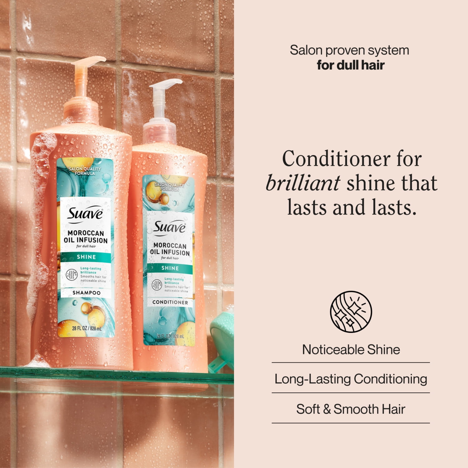 (4 pack) Suave Moroccan Oil Infusion Conditioner For Dull Hair, Adds Shine, 28 FL OZ