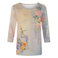 thumbnail image 6 of JTZGDY Boho Floral Tops for Women Plus Size Trendy Fall 3/4 Length Sleeve Crewneck Printed T-Shirts Loose Lightweight Dressy Casual Graphic Tunic Blouse, 6 of 6