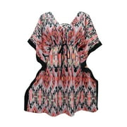 Mogul Womens Caftan Resort Wear Printed Beach Cover Up Short Kaftan Top Dresses