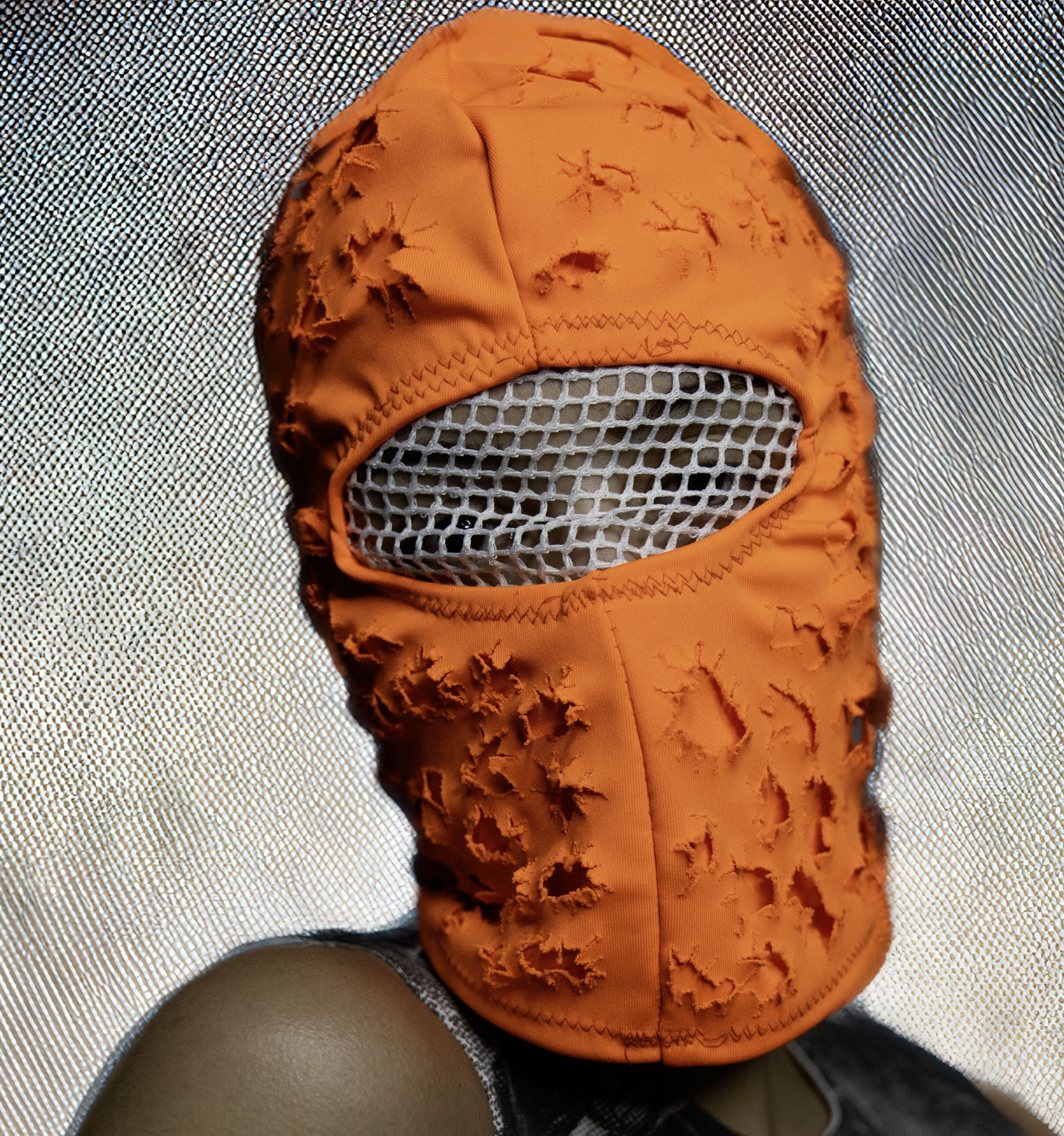 Orange Double Layered Ripped Pattern Ski Mask & Balaclava  Modern Style with White Mesh Details"