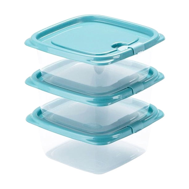 Juego de 3 recipientes de plástico transparente con tapas con cierre para el frigorífico, 460 ml, herméticos, para guardar sobras y aperitivos, diseño apilable que ahorra espacio.