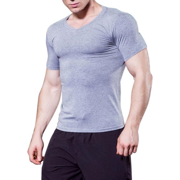Men Compression Tops Short Sleeve Sports Fitness Quick Dry V-neck T-Shirt