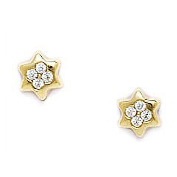 14k Yellow Gold Enamel Screw-Back Star Earrings - Measures 6x5mm