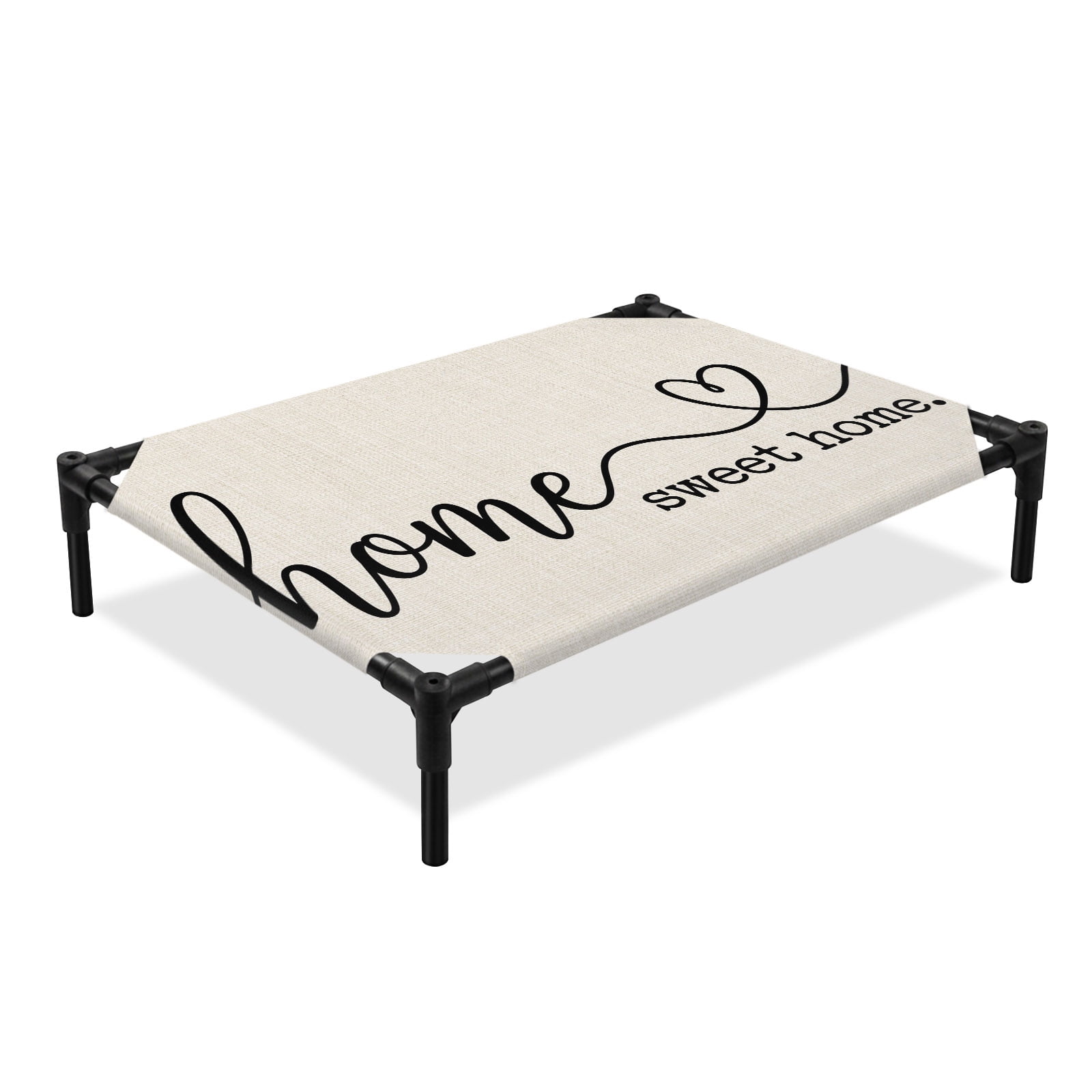 Home Sweet Home Elevated Dog Bed, Vintage Minimalist Classic Lettering Linen Texture Cooling Breathable Outdoor Raised Dog Cot Bed with Metal Frame Non-Slip Feet for Medium Dog 24x20in