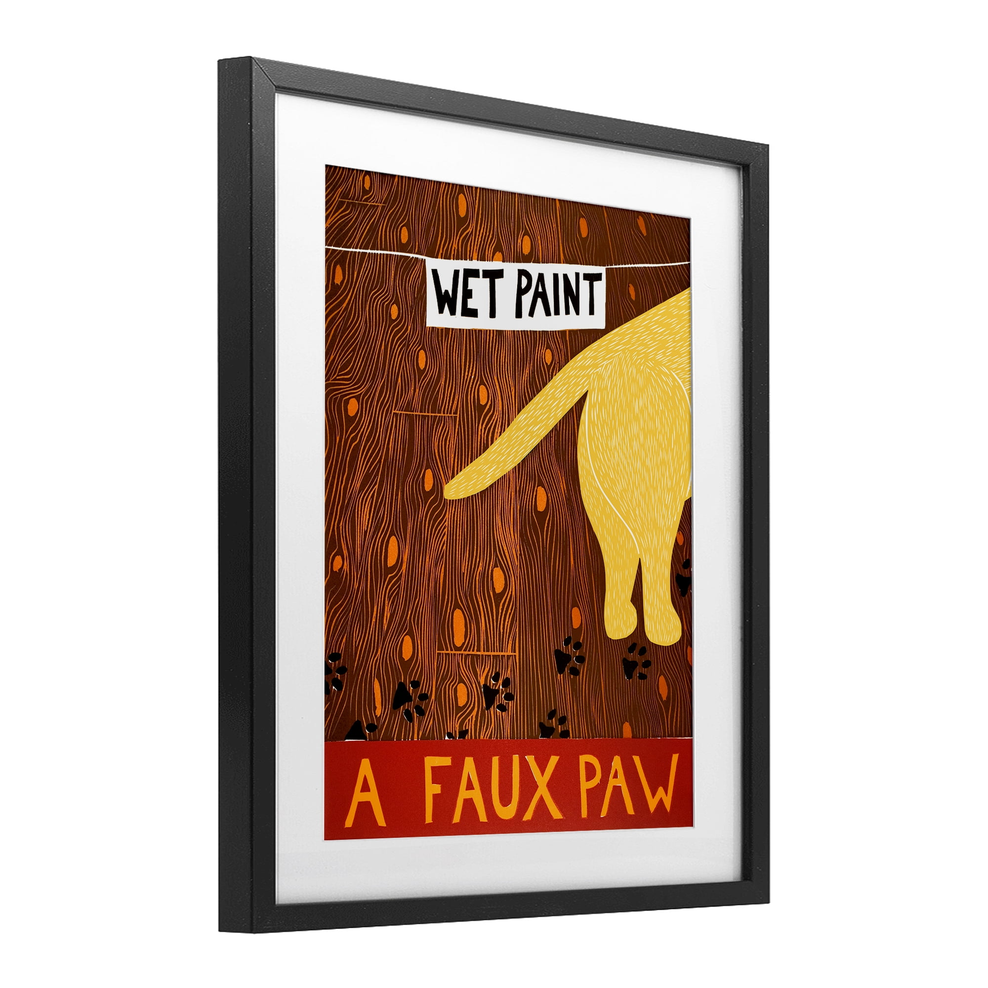 Wet Paint Faux Paw Black Framed Print Under Glass, design by Stephen Huneck