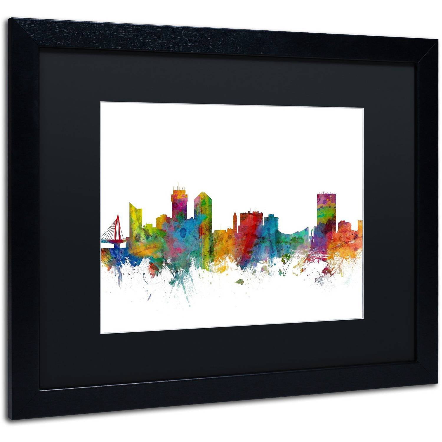 Trademark Fine Art 'Wichita Kansas Skyline' Canvas Art by Michael Tompsett, Black Matte, Black Frame