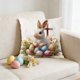thumbnail image 4 of Funda de cojín de lino con estampado de conejo y huevo de Pascua | Funda de cojín decorativa de 45 x 45 cm para sofá, dormitorio | Decoración de Pascua para el hogar, 4 of 6