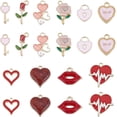 thumbnail image 1 of 1 caja de 80 piezas de 10 estilos de dijes de corazón esmaltados, dijes de rosa, dijes de San Valentín, corazón, rosa, flor, llave, colgante de amor dulce, 1 of 9