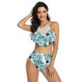 thumbnail image 4 of Franhais Parent Child Bikini Swimsuit Set Double Lotus Leaf Print Halter Neck Strap Irregular Style Leisure Mother and Daughter Swimsuit, 4 of 9