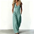 thumbnail image 2 of VBVC Women's Sleeveless V Neck Wide Leg Jumpsuit , Casual Loose Summer Long Romper For Women , Ladies' Button Down One Piece Outfit with Pockets , Green , S-2XL, 2 of 8
