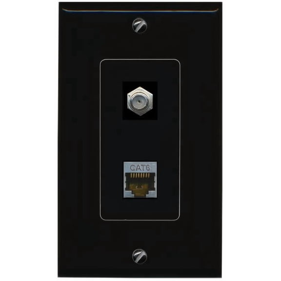 RiteAV CAT6-SHIELDED Coax Wall Plate Decorative [Black]
