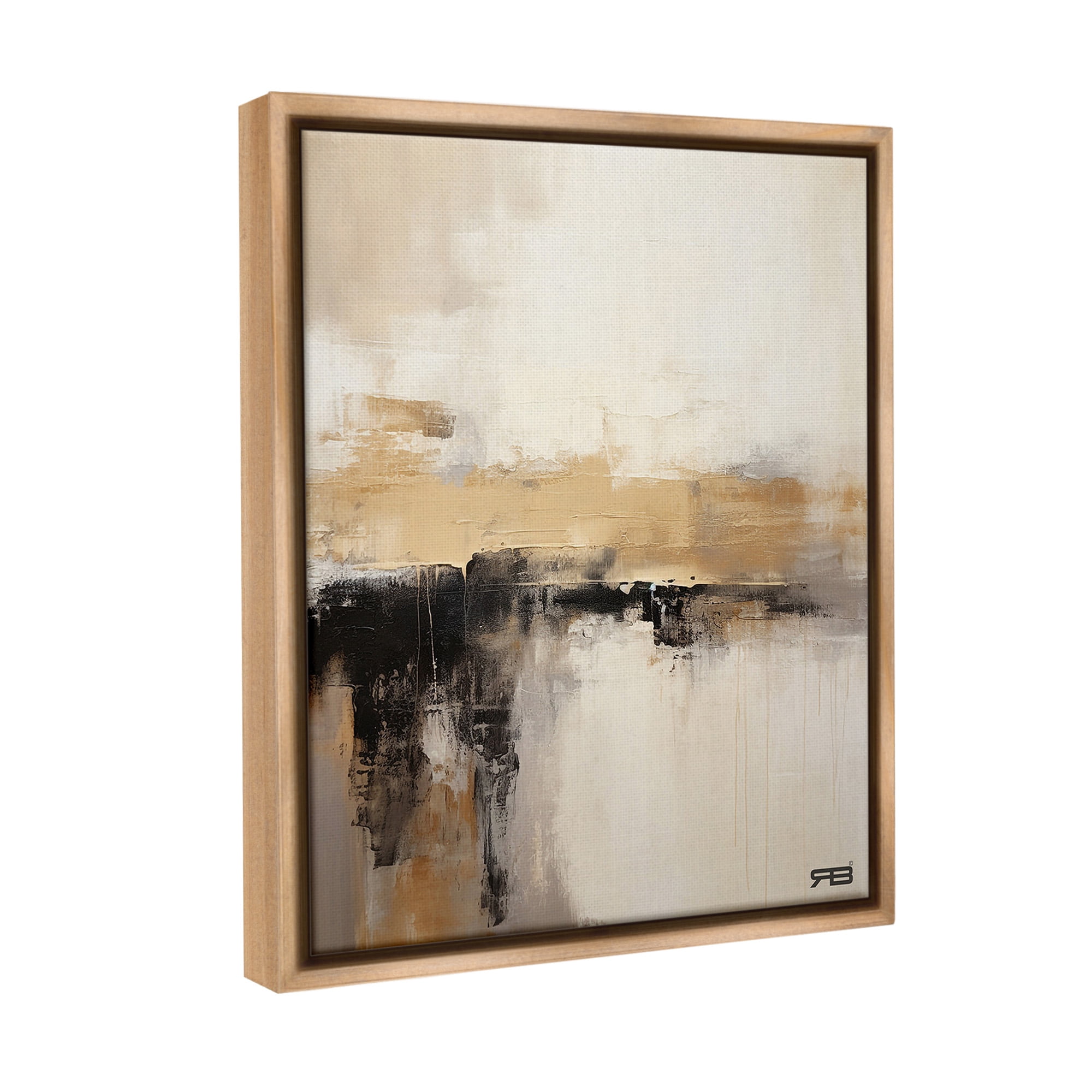 Stupell Industries Neutral Contemporary Horizon Abstract Painting Brown Floater Framed Canvas Art Print Wall Art, 25 x 31