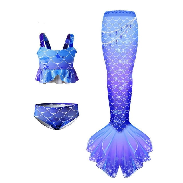 Toimothcn Maillot de Bain pour Filles Sans Manches Décontracté Imprimé Écailles de Poisson Colorées Ensemble Bikini 3 Pcs Séchage Rapide Couverture Maillot de Bain 12-13 Ans