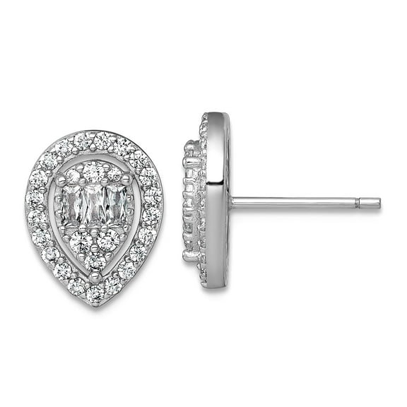 925 Sterling Silver Rhodium Plated Polished Fancy Cubic Zirconia Teardrop Post Earrings Stud Earring for Women