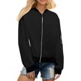 thumbnail image 6 of WTOBBY Women's Zipper Pocket Jacket Long Sleeve Solid Color Lightweight Outerwear Casual Loose Fit Comfortable Street Style with Front Pockets for Spring Fall Daily Wear,Black XL, 6 of 6