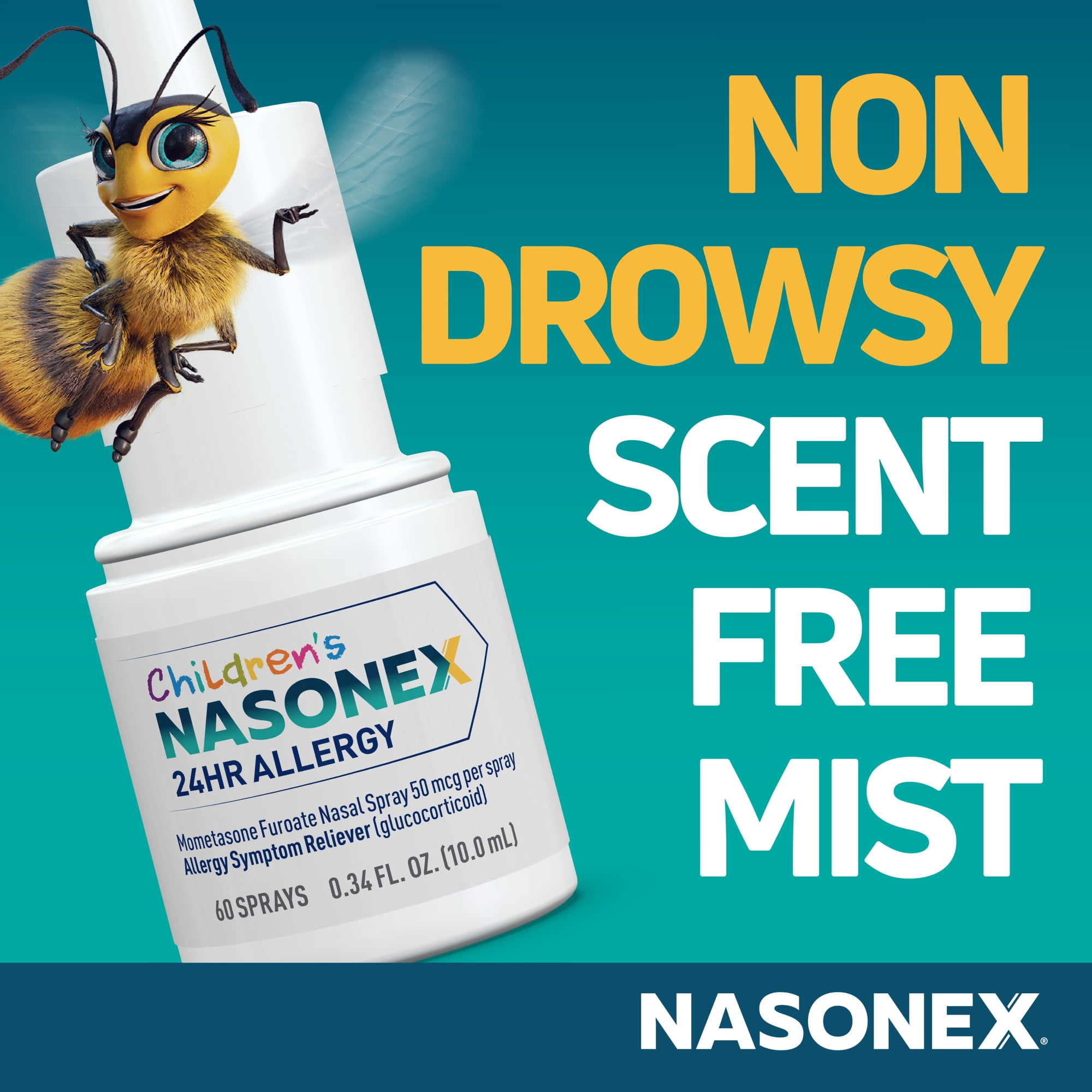 Children's Nasonex 24HR Allergy Nasal Spray, Non-Drowsy Relief for Kids, 7.5 ml