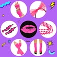 thumbnail image 5 of 80s Costume for Women,80's Off Shoulder T-Shirt Headband Earring Necklace Fishnet Gloves Legwarmers for Women 80s outfit for 80s Party 22PCS, 5 of 7