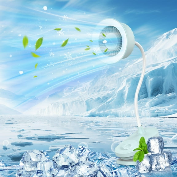 Portable Clip on Fan, Small Desk Fan with Led Ring Light, 360°Rotation Adjustable Fans for Bed Headboard, Rechargeable Flexible Neck Desktop Fan for Office, Bedroom, Kitchen, Office