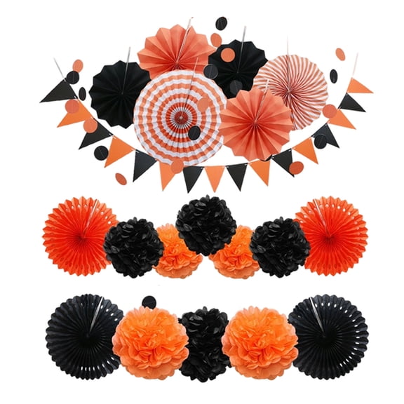 DGMIOCS Party Decoration Set , 20 Pcs Pom Poms Flowers,Hanging Paper Fans,Triangle Bunting Flags and Garlands String Polka Dot for Birthday Parties Baby Shower Halloween Party