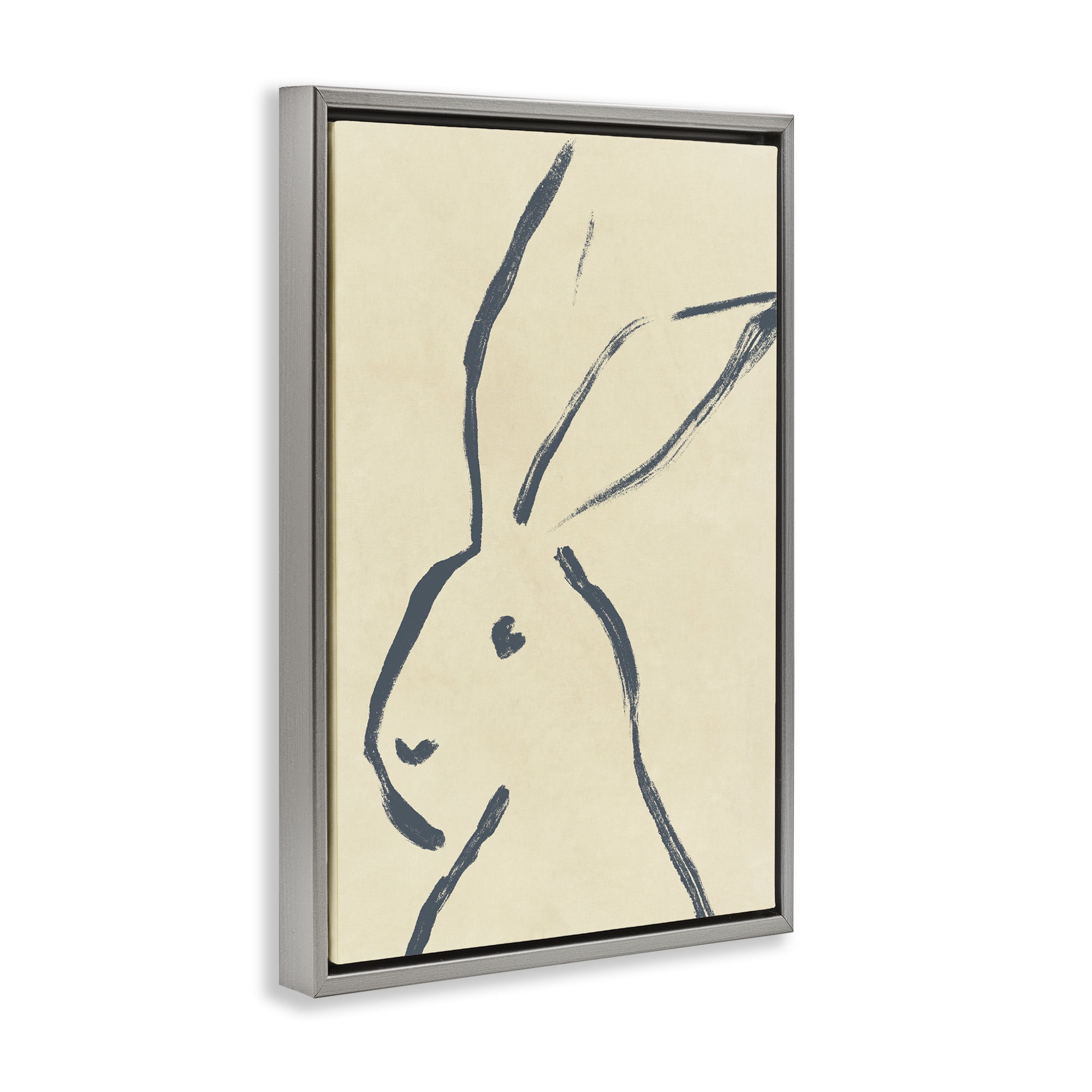 Stupell Industries Minimal Brushed Rabbit Animals & Insects Drawing Gray Floater Framed Canvas Art Print Wall Art, 17 x 25