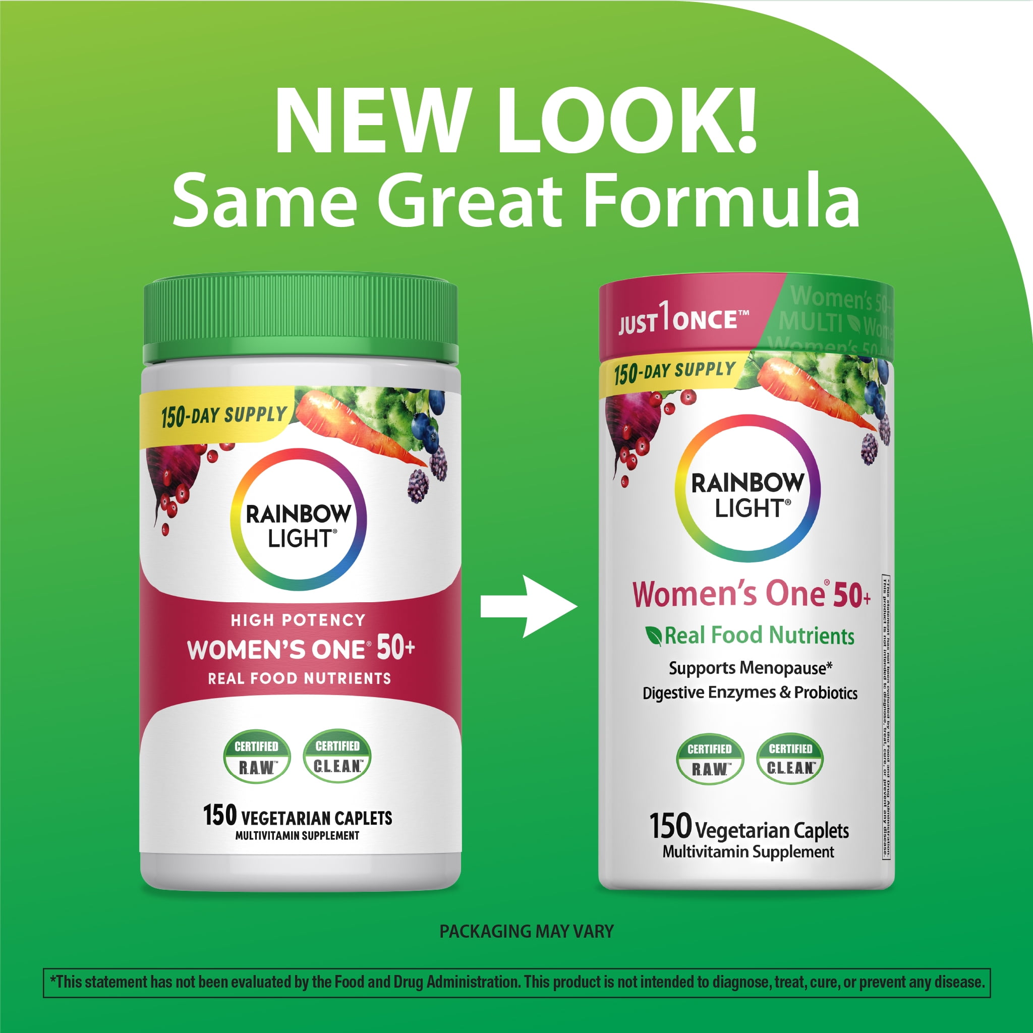 Women Multivitamin 50+ with Vitamin C, D, Zinc & Probiotics | 150 Caplets | by Rainbow Light