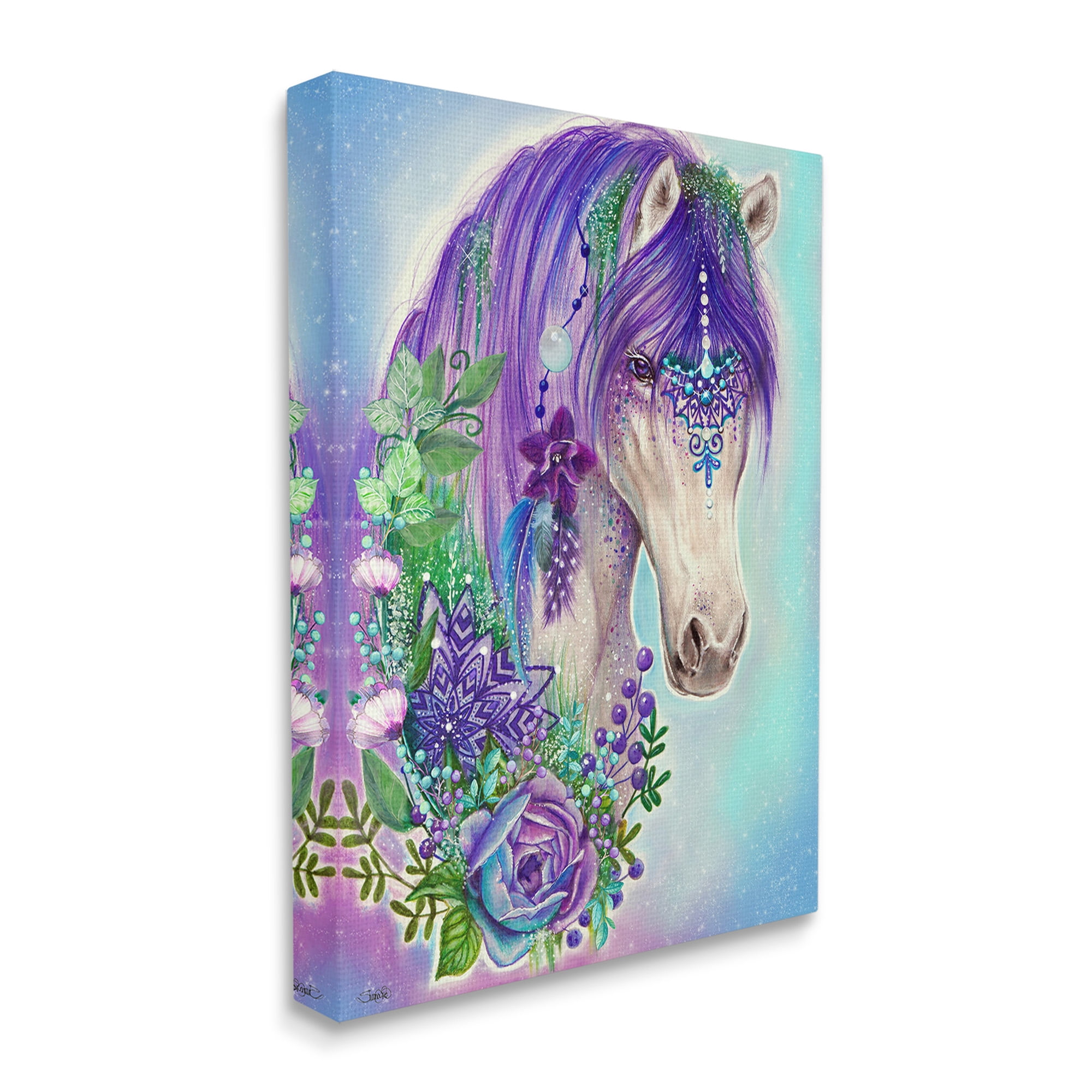 Stupell Industries Horse with Floral Garland Animals & Insects Painting Gallery Wrapped Canvas Art Print Wall Art, 30 x 40