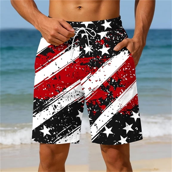 SELONE Men's Board Shorts 4th of July Quick Dry Shorts Red White and Blue Clothes with Pockets Patriotic Graphic Wear