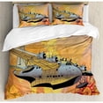 thumbnail image 3 of Vintage Airplane Duvet Cover Set Twin Size, Retro Seaplane in the Sky World Map Compass Adventure Traveling Journey, Decorative 2 Piece Bedding Set with 1 Pillow Sham, Multicolor, by Ambesonne, 3 of 3
