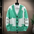 thumbnail image 2 of IROINNID Men's Long Sleeve V-Neck Mid-Length Cardigan Jacket Color Block Loose Button Closure Knit Cardigan Turndown Sweater Jacket, 2 of 5