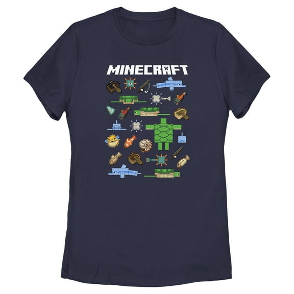 Women's Minecraft Fish and Mobs  Graphic Tee Navy Blue Medium